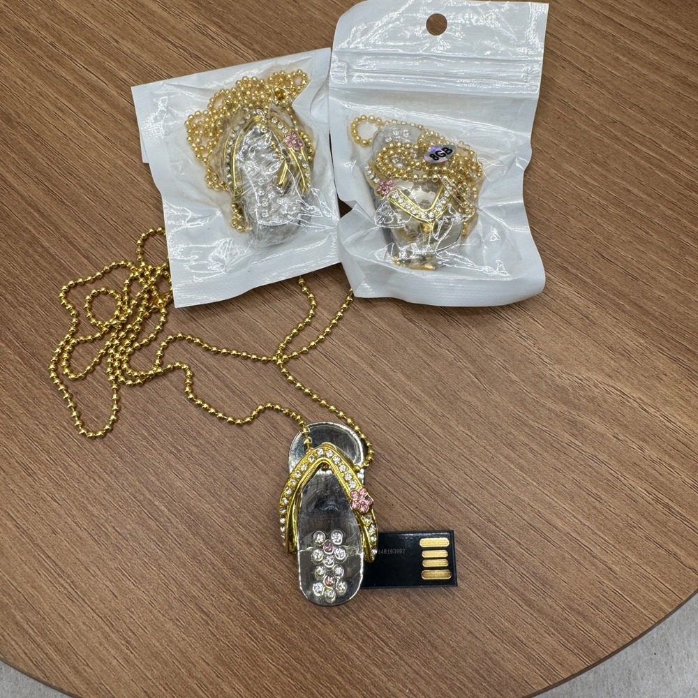 Flip Flop USB Flash Drive 8GB Gold Rhinestone‎ New Lot of 3